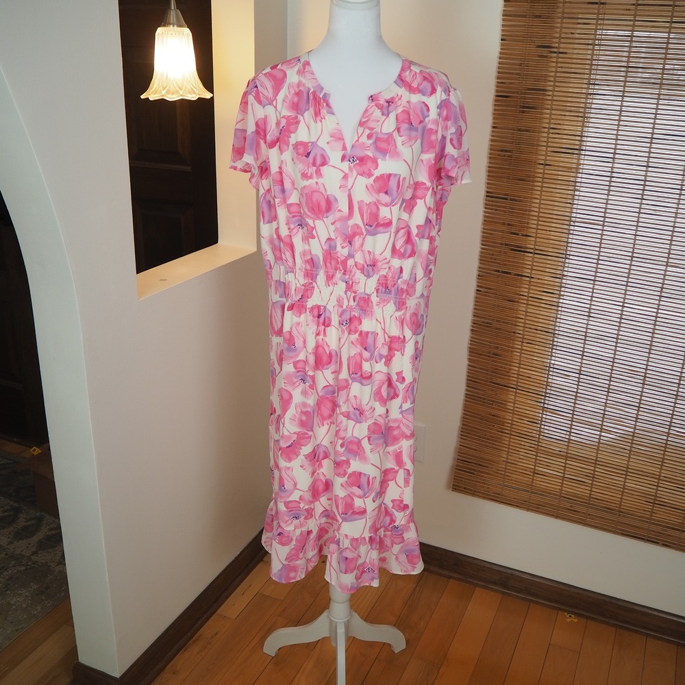 Talbots Spring Poppies Pink Floral Dress Women's Size 16 Romantic Flutter Art - Picture 2 of 11
